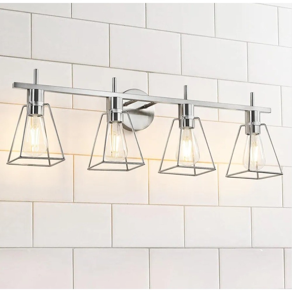 Hahzt Industrial Bathroom Vanity Lights 4-Light Silver Brushed Nickel Vintage